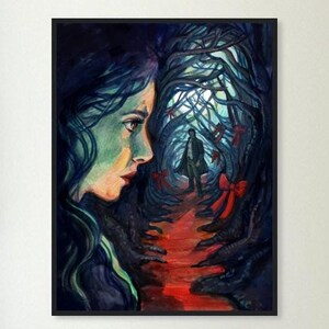 Gothic Horror Illustration - Holzgerahmtes Poster der Dark Forest Folklore