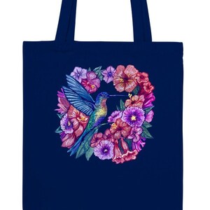 Hummingbird Floral Sustainable Gift Classic Tote Bag, reusable tote bags with botanical designs