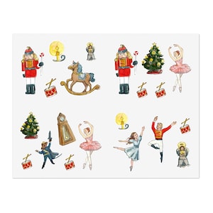 Folhas de adesivos de Natal do quebra-nozes do balé. Adesivos de Natal com arte temática de balé Quebra-nozes.