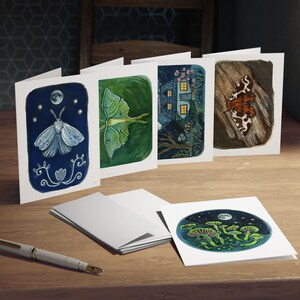Lot de 5 cartes de voeux artistiques, 5 motifs de jardin de nuit différents - Intérieur vierge - Jeu de cartes