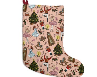 Pink Nutcracker Christmas Stocking, Holiday Home Decor, Ballet Gift
