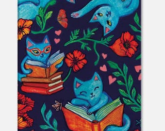 Cat Lover Wall Art, Bookish Kitty Canvas, Purrrfectly Adorable Cat Reading Books