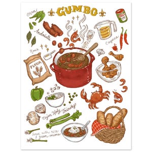 Gumbo - Illustrazione di cibo della Louisiana - Cucina Cajun - Arte in cucina - Poster classico su carta opaca