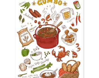 Gumbo Art Print – Louisiana Food Illustration with Hanger