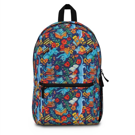 Bookish Kitty Backpack: Whimsical Cat & Book Pattern School  display picture 1
