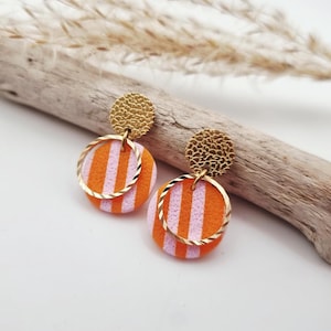 Pink-orange statement earrings made of polymer clay - nickel-free