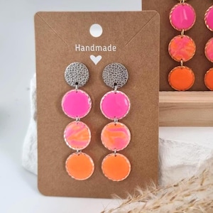 Statement-Ohrringe in Pink & Orange Farben Style oder Leo Print Style erhältlich - super leicht und handgemacht aus Polymerton Fimo