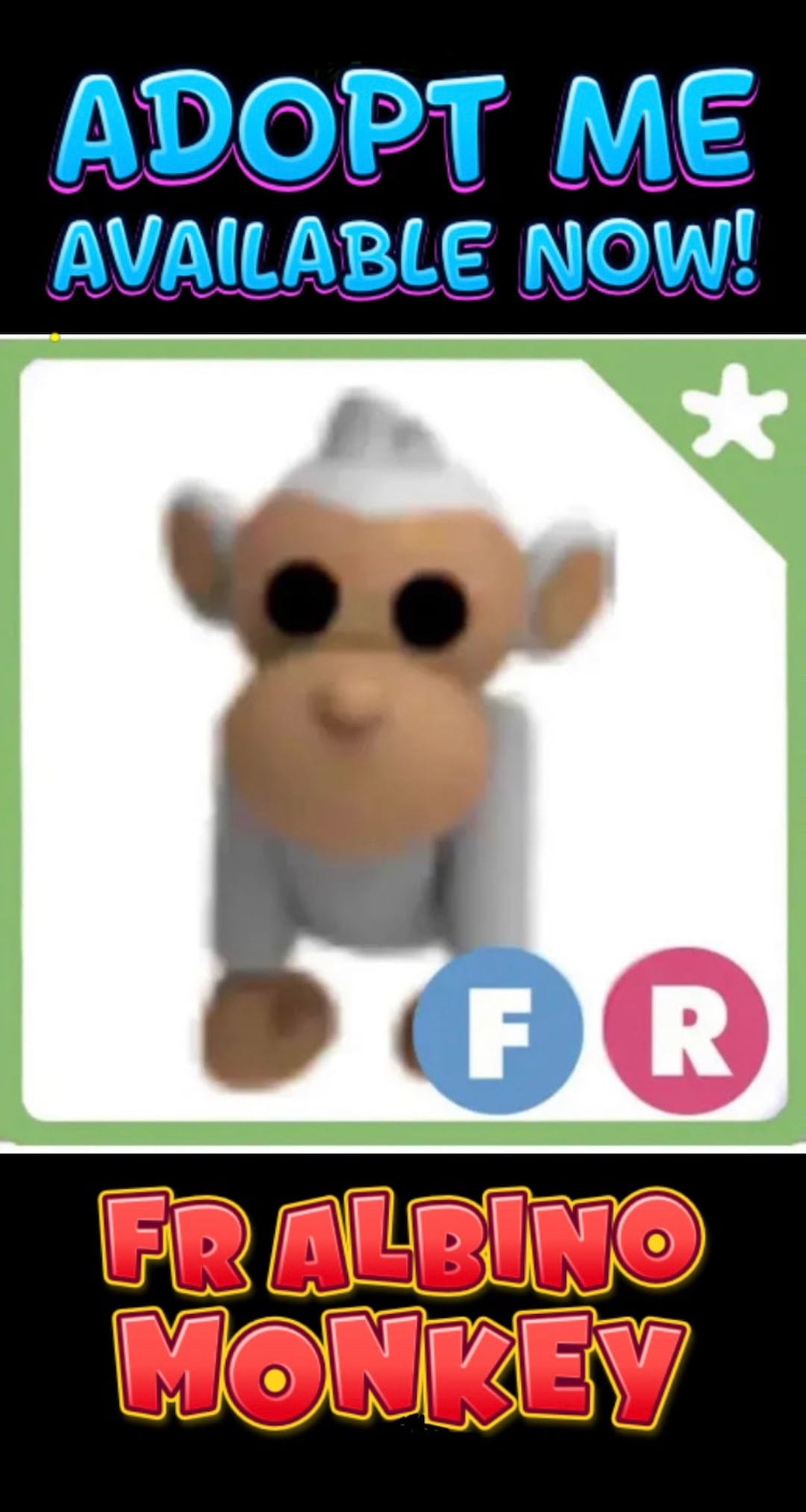 FR Albino Monkey Adopt Me Roblox receive Same Day Virtual Etsy