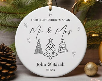 First Christmas as Mr & Mrs Personalized Ornament, First Christmas Married Keepsake Ceramic Ornament, Married First Christmas Decoration