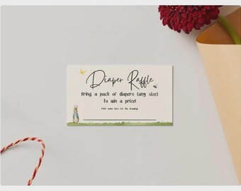 Tarjeta de rifa de pañales con temática de baby shower de cuentos