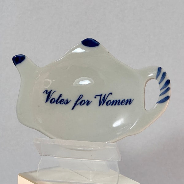 Votes for Women Tea Spoon Rest White and Blue Ceramic Alva Vanderbilt American Women’s History Suffrage