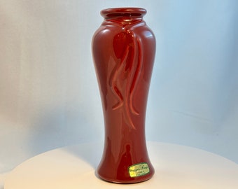 1980s Haeger Burgundy Ribbon Tall Florist's Vase vintage maroon glossy glazed ceramic