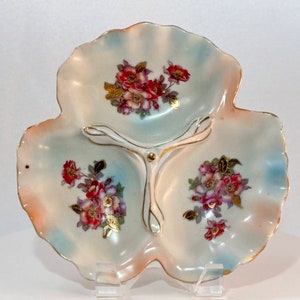 Shabby Chic Trefoil Trinket Tray Vintage 1950s Thames Japan fine porcelain Floral Catch All