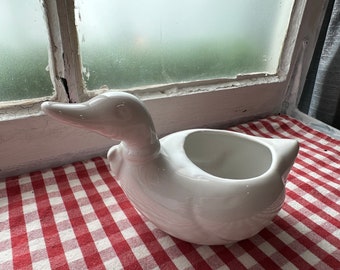 Little White Duck Planter Vintage Ceramic Bird Cache Succulent Flower Pot