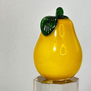 Glass Pear Warm Yellow Fruit with Applied Green Stem