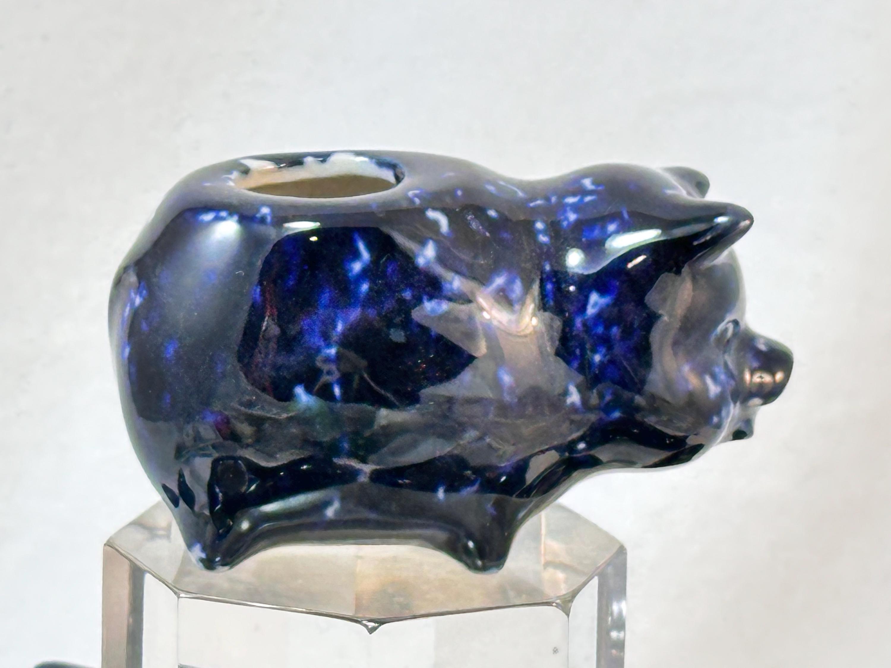 Cobalt Sponge Pee Wee Pig Toothpick Holder *PineyWoods Corner exclusive* East Texas art pottery ceramic figurine mini vase blue piggy
