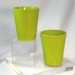 Chartreuse Flower Pots Vintage Germany Bright Spring Green 2 Plant Pots Matching Pair 5"