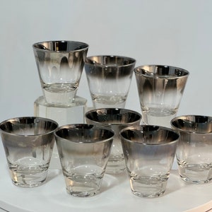 MCM Silver Fade Double Shot Glasses set of 8 Midcentury Modern Mercury Thorpe Barware