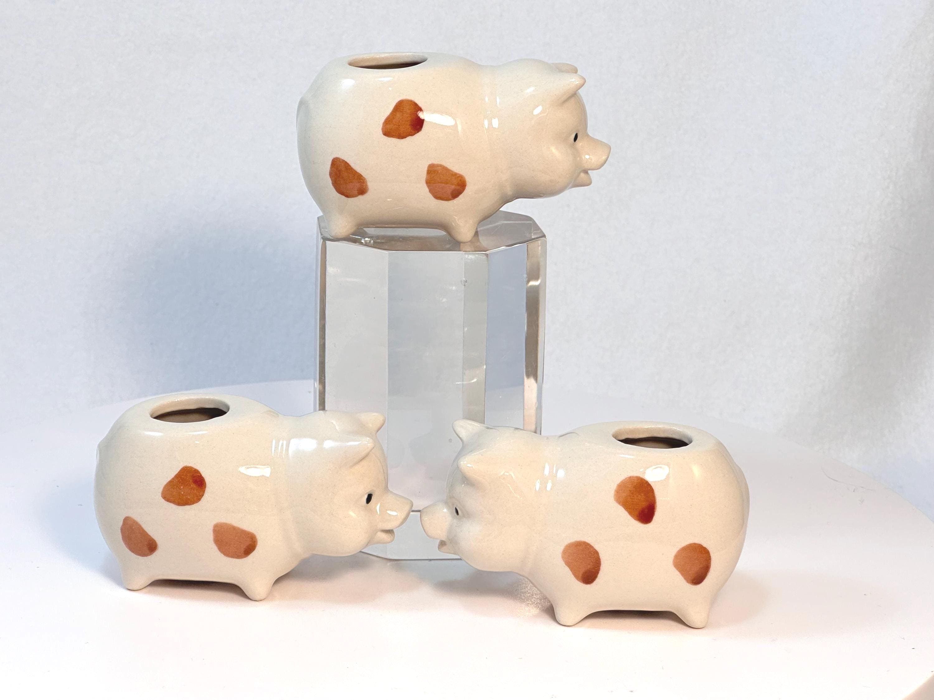 Original Pee Wee Polka Dotted Pig Toothpick Holder, Ceramic Mini 