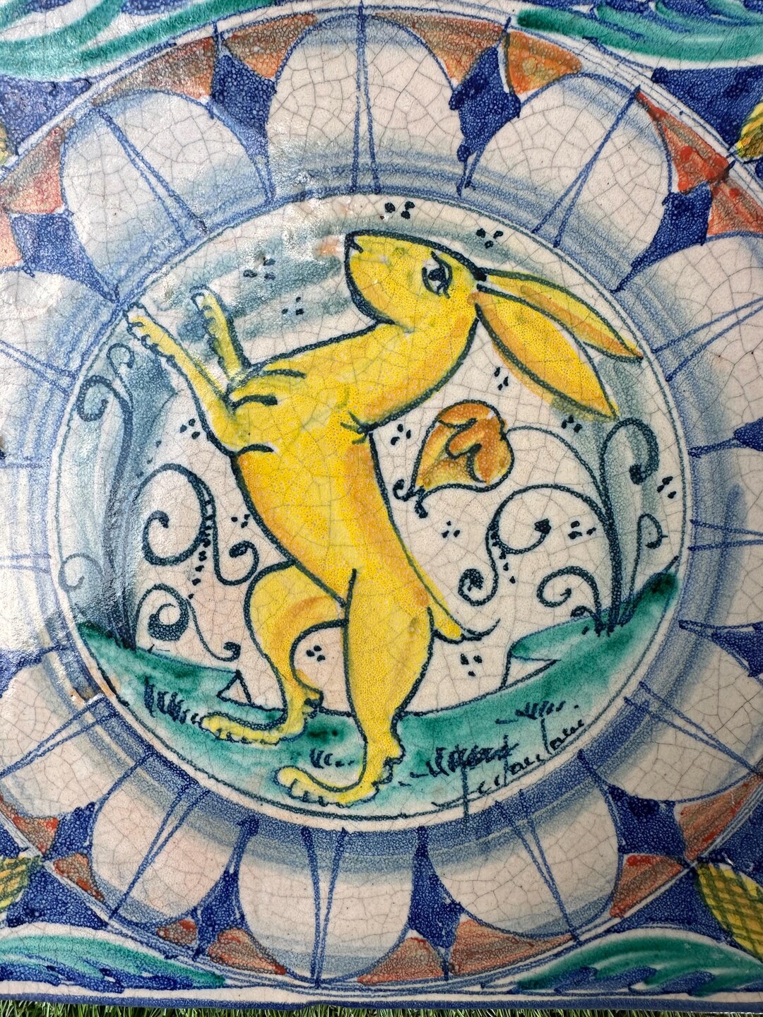Leaping Hare Tile Italian Hand Painted Large 11.5 Wall Decor Bunny ...