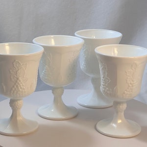 Indiana Glass Colony Harvest White Goblets Set of 4 Milk Glass Vintage Midcentury Wine