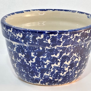 Cobalt Sponge Authentic East Texas Pottery Stoneware Mixing Bowl Farm House Traditional Rural American Hand Thrown