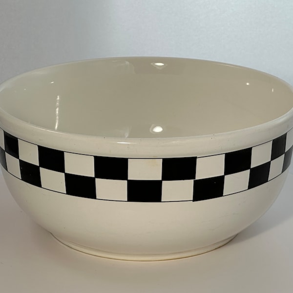 1980s Checker Mixing Bowl Japan Large Ceramic Vintage Retro Black White Punk Mod