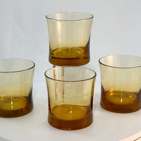 DuraLex France Amber Glasses set of 4 Lowball Rocks Hourglass Whiskey Tumblers