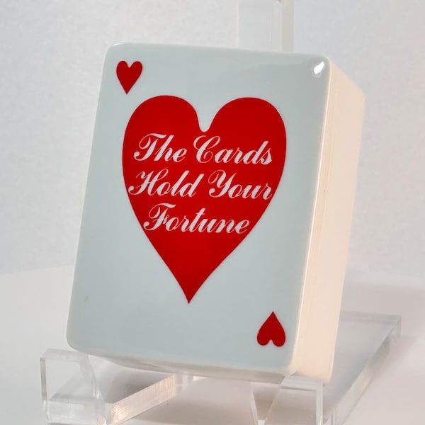 Porcelain Heart Trinket Card Box Drugstore Novelty Gift Shafford Japan "The Cards Hold Your Fortune"