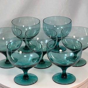 Russel Wright American Modern Seafoam Water Goblets by Morgantown Glass vintage 1950s Stem Glasses set of 7