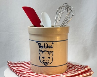 Pee Wee Utensil Holder Crock East Texas Stoneware pottery Cobalt Glaze kitchen storage jar PineyWoods Corner exclusive handmade