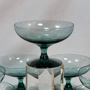 Russel Wright American Modern Seafoam Champagne Tall Sherbet Coup by Morgantown Glass vintage 1950s Stem Glasses set of 8