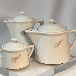 PATRICIA Vintage Hotel Service Porcelana Imperial Indústria Rio de Janeiro Brazil Tea Coffee Pot Service Cream Sugar MCM Restaurant Ware