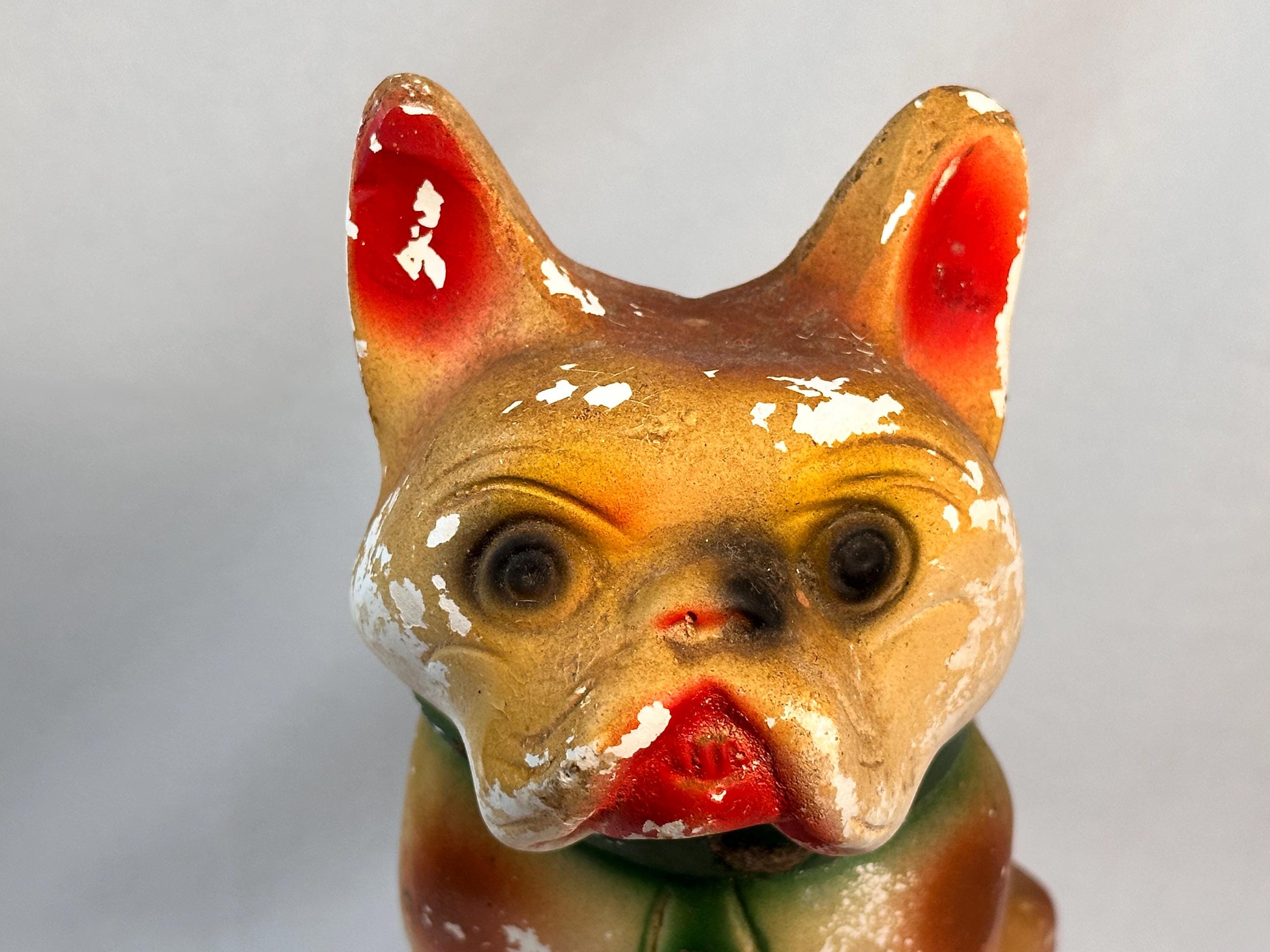 Vintage Carnival Prize Chalkware French Bulldog Large Colorful