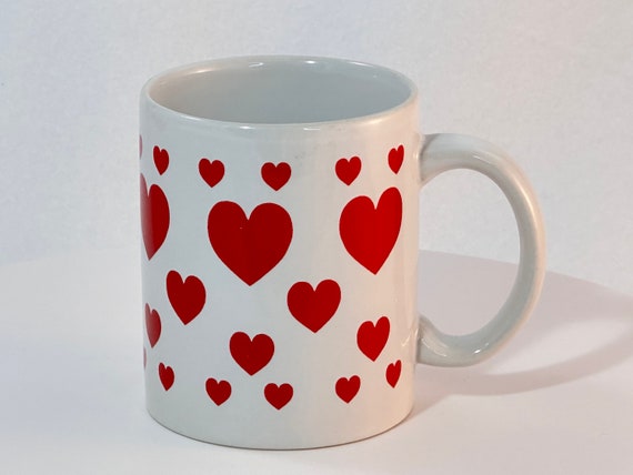 Classic Red Hearts in Rows 80s Valentine Mug Love Coffee Cup
