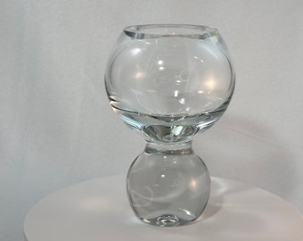 Crystal Ball Double Orb Vase Vintage Studio Nova Poland Ball Fish Bowl Post Modern Lead Glass