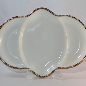 1950s Fire King Divided Relish with 22k Gold Trim Bubble Edge Snack Dish Milk Glass Anchor Hocking