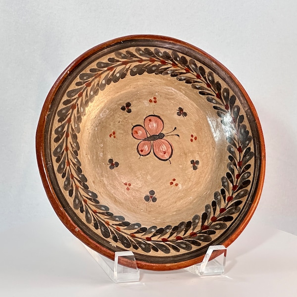 Tonalá Plate Butterfly Jalisco Mexico Handmade Detailed Ceramic Decorative Pottery