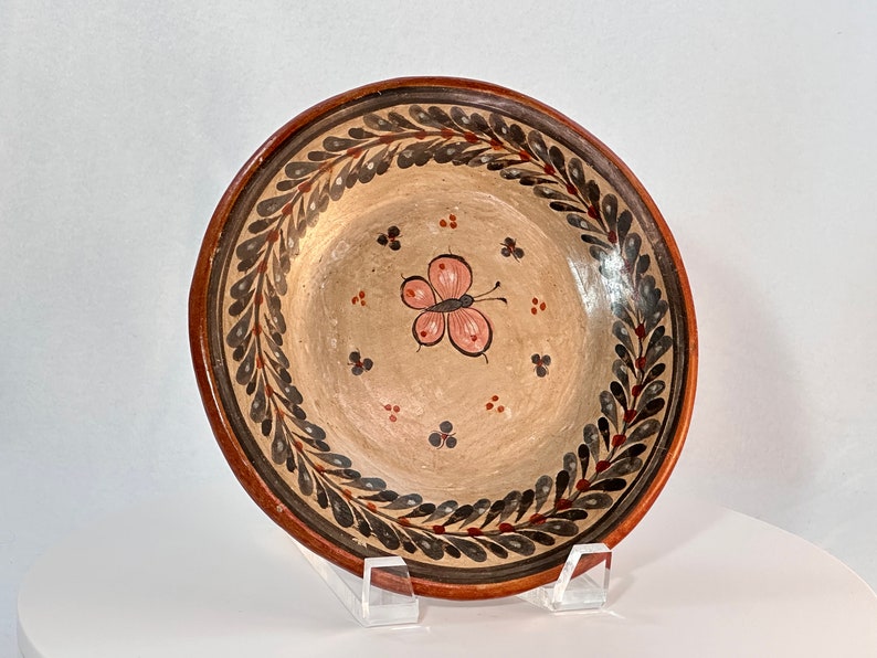 Tonalá Plate Butterfly Jalisco Mexico Handmade Detailed Ceramic Decorative Pottery image 1