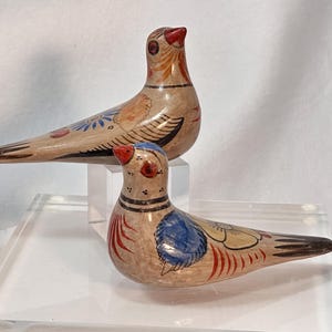 Tonalá Dove Figurines Pair Hand Painted Mexican Art Pottery Vintage Ceramic Birds