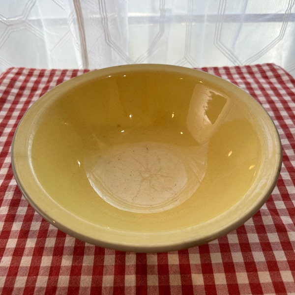 1950s Yellow and Grey Ironstone Serving Bowl by Harkerware Stone China USA Glossy Glaze Golden Harvest 8.25"