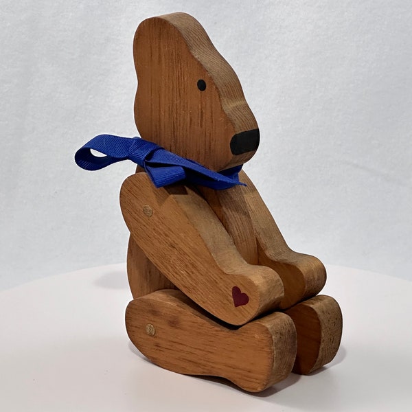 1980s Wooden Handmade Teddy Bear Folk Art Vintage Iconic 80s