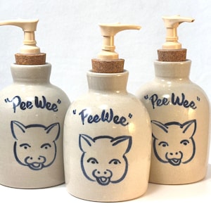 Pee Wee Pig Handmade Stoneware Pump Soap Dispenser: Cobalt Design, East Texas Pottery