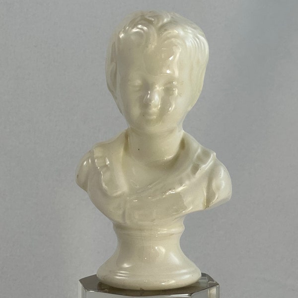 Petite Slipcast Bust of Boy in White Ceramic Porcelain Glaze Classical Style