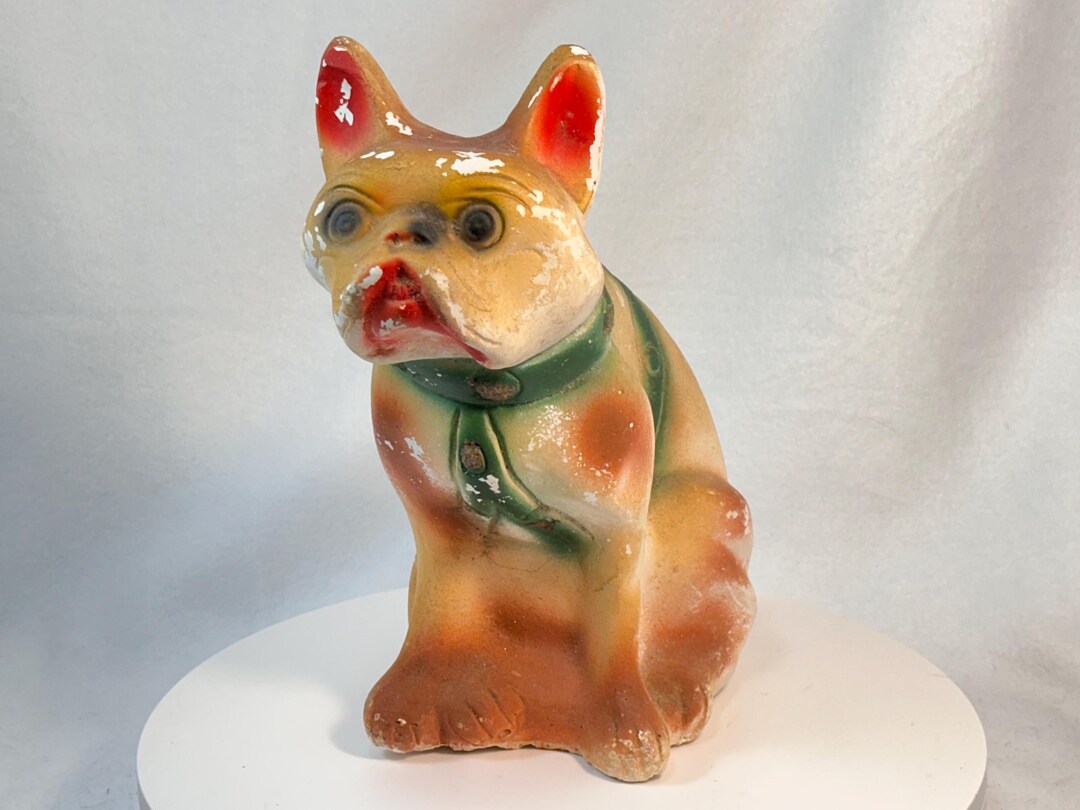 Vintage Carnival Prize Chalkware French Bulldog Large Colorful