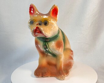 Vintage Carnival Prize Chalkware French Bulldog Large Colorful