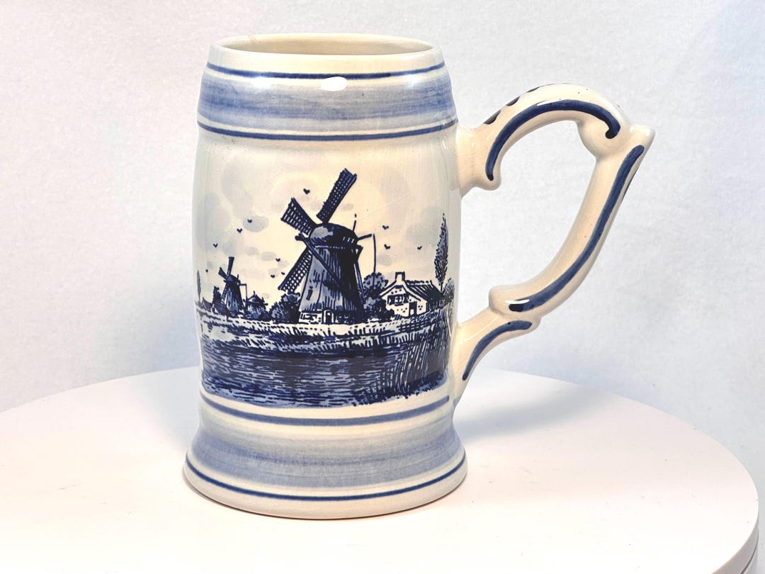 Delfts Blauw Hand Painted Mug Royal Delft Blue Stein Windmill Floral ...