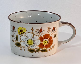 Vintage Soup Mug Speckle Flowers Funky 1970s Lunch Mates Cultura Collection Spring Harvest Color Way Large Stoneware Japan