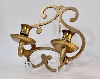 Vintage Brass Double Candle Wall Sconce Maximalism Midcentury Taper Candle Holder Victorian Filigree Hollywood Gilt Style