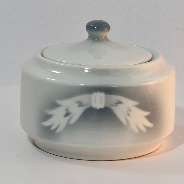Syracuse China Grey Airbrushed Wheat Sheaf Covered Sugar Hotel Restaurant Ware 1940s CC-11 with Lid USA